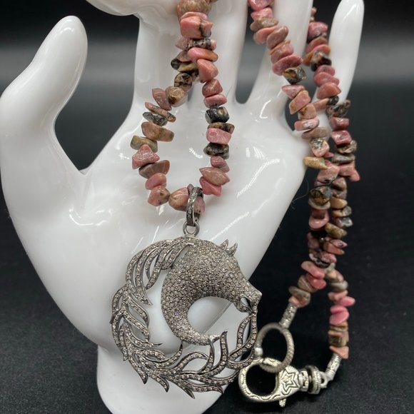 Necklace Diamond Seahorse, Rhodochrosite,